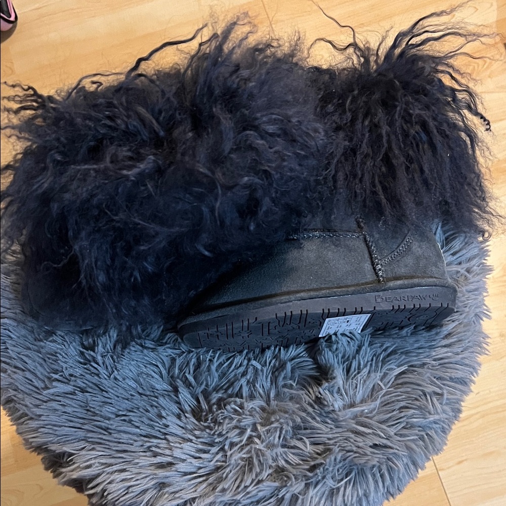 BearPaw Black Furry Kids Boots